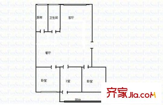 工行宿舍(濰州路)戶型圖戶型圖（3-2-1） 3室2廳1衛(wèi)1廚