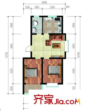 豪森花園戶型圖多層標(biāo)準(zhǔn)層B戶型 2室1廳1衛(wèi)1廚