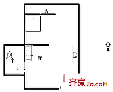 東方曼哈頓戶型圖北向48平 1室1廳1衛(wèi)1廚
