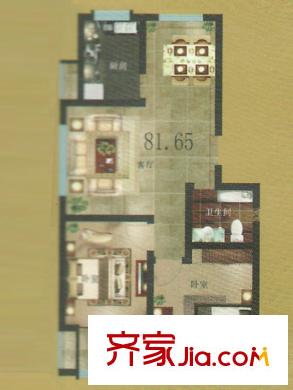 金江華城戶型圖1戶型 2室2廳1衛(wèi)1廚