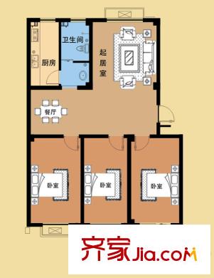 海盛花苑戶型圖二期G戶型標準層戶型圖 3室2廳1衛(wèi)1廚