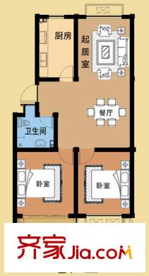 海盛花苑戶型圖二期B戶型標準層戶型圖 2室2廳1衛(wèi)1廚