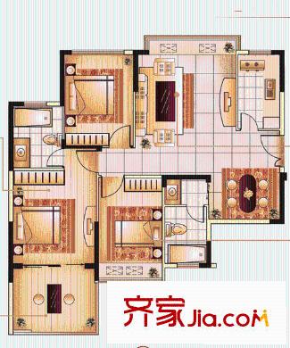 得利斯世紀(jì)城戶型圖B戶型 3室2廳2衛(wèi)1廚