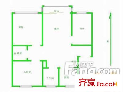 曹家巷小區(qū)戶型圖3-2 3室2廳1衛(wèi)1廚