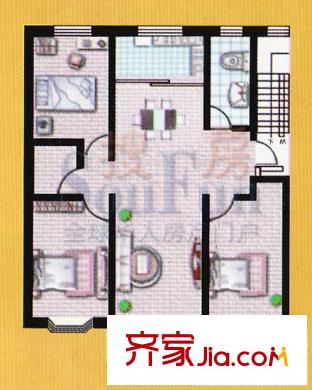 寶石山莊戶型圖3室2廳1衛(wèi)1廚