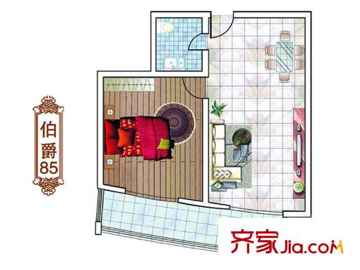 鉑金領(lǐng)域戶型圖A、B棟標(biāo)準(zhǔn)層伯爵戶型 1室1廳1衛(wèi)