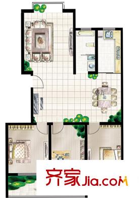 浞景翠園戶型圖高層D戶型圖 3室2廳1衛(wèi)1廚