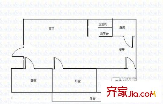 濰城公路局宿舍戶型圖戶型圖（3-2-1） 3室2廳1衛(wèi)1廚