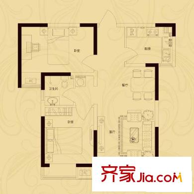 康橋上城品戶型圖三期C1-1戶型 (已售完) 2室2廳1衛(wèi)1廚