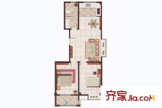 星都國際花園高層5號樓96.96平方米戶型圖 2室2廳1衛(wèi)1廚