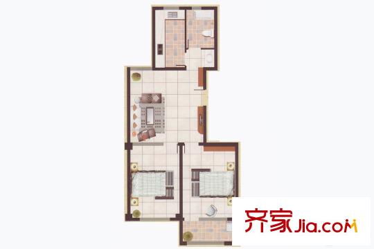 星都國際花園高層5號樓99.86平方米戶型圖 2室2廳1衛(wèi)1廚