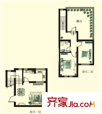 正商穎河港灣戶型圖二期10#13#HY戶型復(fù)式 2室2廳2衛(wèi)1廚