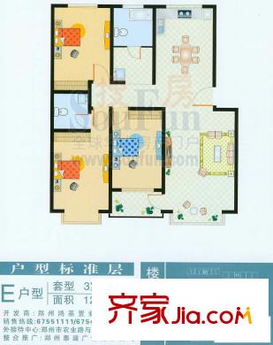 鴻基西湖春天戶型圖E戶型 3室2廳2衛(wèi)1廚
