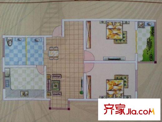 清平普蘭花園戶型圖1 2室2廳1衛(wèi)1廚