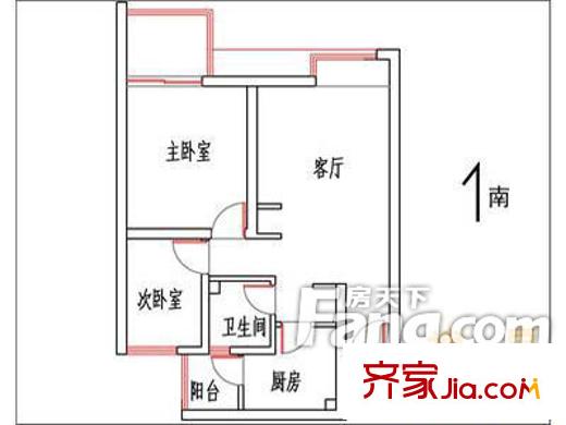 檢察院宿舍(奎文)戶型圖戶型圖（2-1-1） 2室1廳1衛(wèi)1廚