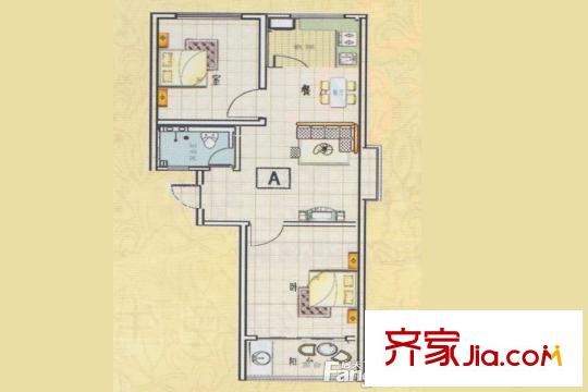 吉祥如意城戶型圖4號樓A戶型 2室2廳1衛(wèi)1廚