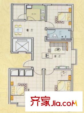 吉祥如意城戶型圖5號樓E戶型 3室2廳1衛(wèi)1廚