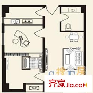 非常SOHO戶型圖兩室兩廳一衛(wèi) 2室1廳1衛(wèi)