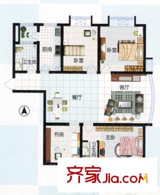 江南怡景戶型圖一期4號(hào)樓F戶型 4室2廳2衛(wèi)1廚