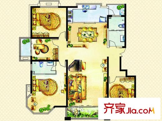 海新瑞景灣戶型圖一期7-9號(hào)樓標(biāo)準(zhǔn)層C戶型 4室2廳2衛(wèi)1廚