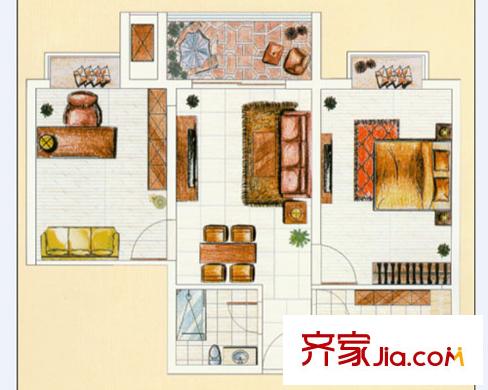 冠宇花園戶型圖戶型圖（2-2） 2室2廳1衛(wèi)1廚