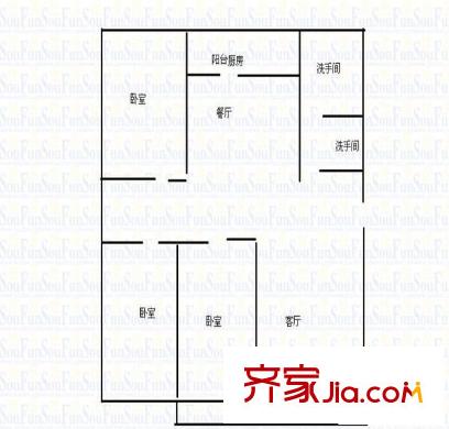 地稅局宿舍 3室 戶型圖
