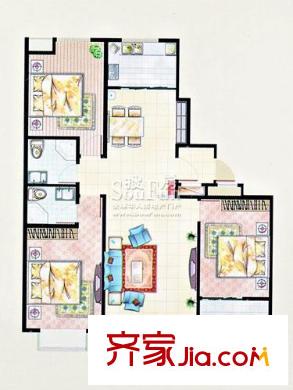 愛麗舍戶型圖戶型C 3室2廳2衛(wèi)1廚
