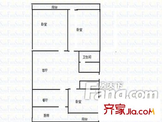 三聯(lián)宿舍(新華路)戶型圖新華路三聯(lián)宿舍 3室2廳1衛(wèi)1廚
