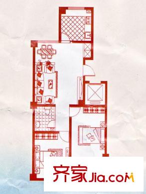 鴻泰華府戶型圖甜蜜兩居1# 2室2廳1衛(wèi)1廚
