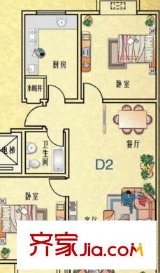 力拓國際 戶型圖（2室2廳1廚1衛(wèi)）