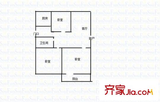 力拓國際 戶型圖（2室2廳1廚1衛(wèi)）