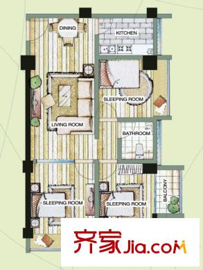 中茂橄欖城戶型圖一期高層B戶型 3室1廳1衛(wèi)1廚