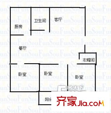 瑞通花園戶型圖戶型圖（3-2-1） 3室2廳1衛(wèi)1廚