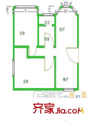 一輕宿舍戶型圖戶型圖（2-2-1） 2室2廳1衛(wèi)1廚