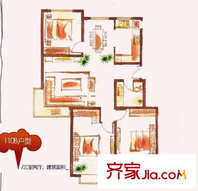 東岳花園 戶(hù)型圖（3室2廳1廚1衛(wèi)）
