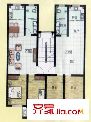安順苑戶型圖一期多層住宅標準層B戶型 2室2廳1衛(wèi)1廚