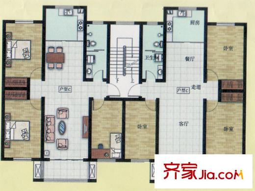 安順苑戶型圖一期多層住宅標(biāo)準(zhǔn)層C戶型 3室2廳1衛(wèi)1廚