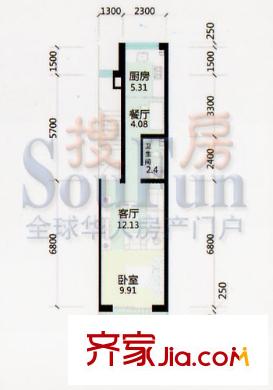 金景苑戶型圖1室1廳1衛(wèi)1廚