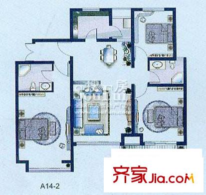 威尼斯水城三期戶型圖A14-1aA14-2戶型 3室2廳2衛(wèi)1廚