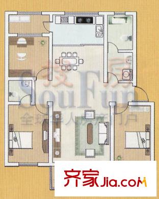 天潤(rùn)鳳凰城戶型圖3室2廳2衛(wèi)1廚