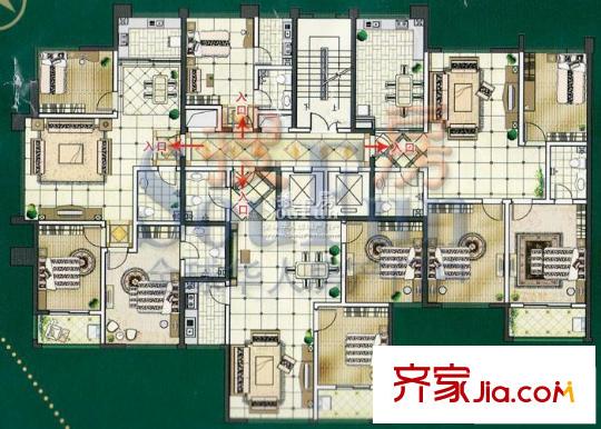 城市印象戶型圖1#樓戶型平面圖 2室2廳1衛(wèi)1廚