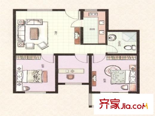 玉林苑 戶型圖（2室1廳1廚1衛(wèi)）