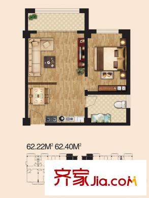 逸景和公館戶型圖二期公寓B4戶型 1室2廳1衛(wèi)1廚