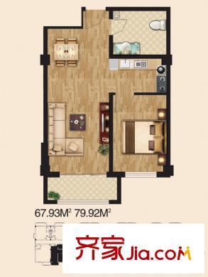 逸景和公館戶型圖二期公寓A2戶型 1室2廳1衛(wèi)1廚
