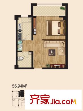逸景和公館戶型圖二期公寓B2戶型 1室1廳1衛(wèi)1廚
