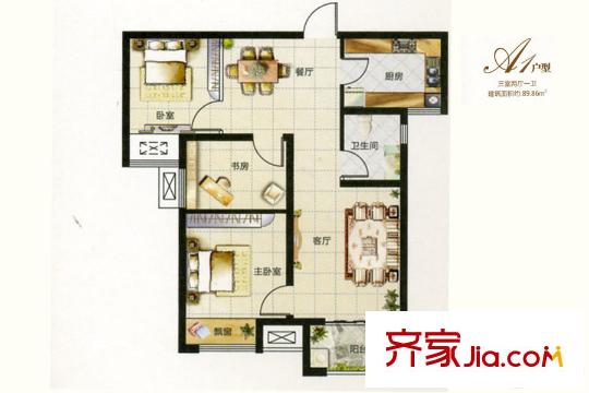 正弘瀾庭敘一期A1戶型 3室2廳1衛(wèi)1廚