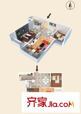 正商明鉆戶型圖一期2#、3#、4#、7#、8#E戶型 2室2廳1衛(wèi)1廚