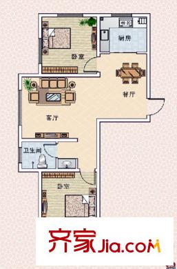 正商明鉆戶型圖二期18#、19#樓D戶型 2室2廳1衛(wèi)