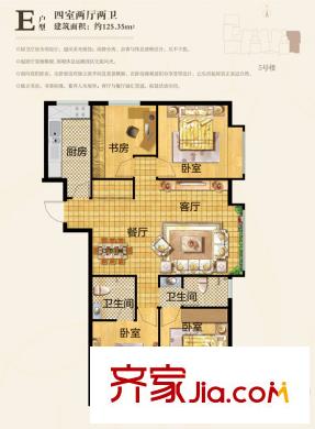 和揚英郡戶型圖5#住宅E戶型 4室2廳2衛(wèi)