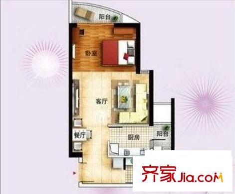 裕華第九城市 1室 戶型圖